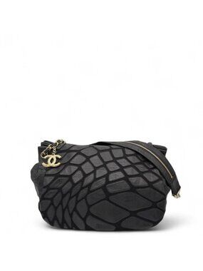 Authentic RARE Chanel Black Leather Patchwork Scales Accordion Shoulder Bag